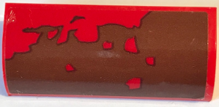 Lego Slope, Curved 1 x 4 x 1 1/3 with Reddish Brown Mud Splotches Pattern (Sticker) - Set 70907 / Red