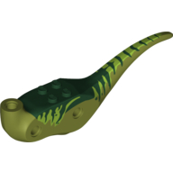 Lego Animal Body Part, Dinosaur, Raptor Body with Dark Green Top with Lime Stripes on Sides Print