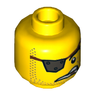 Lego Minifig Head MetalBeard, Metal Eyepatch, Stoppled Beard, Angry Crooked Grimm, Missing Tooth Print / Yellow