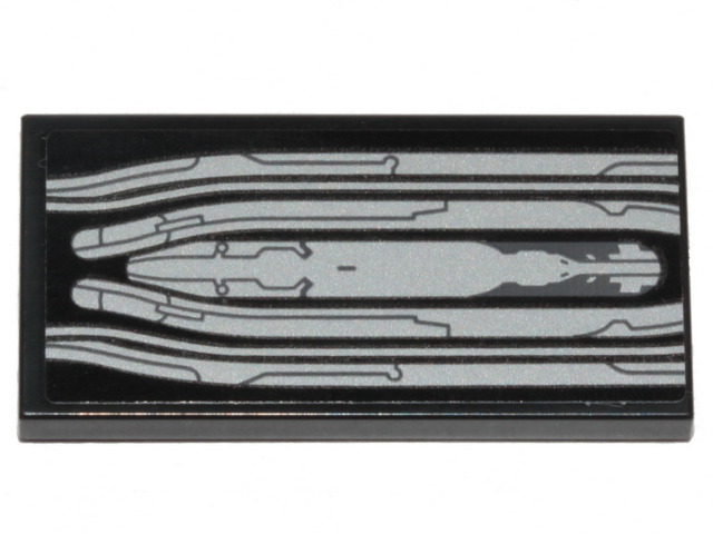 Lego Tile 2 x 4 with Silver Circuitry Pattern (Sticker) - Set 76989 / Black