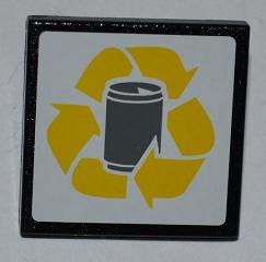 Lego Road Sign 2 x 2 Square with Clip with Yellow Recycling Arrows and Drink Can Pattern (Sticker) - Set 4206
