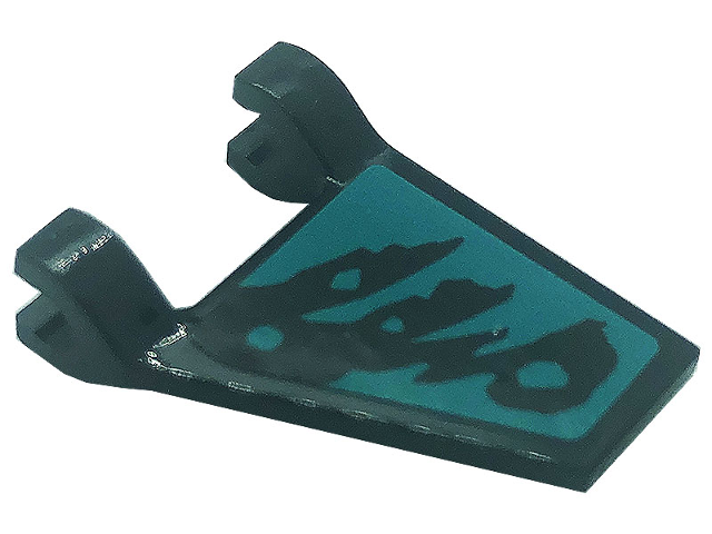 Lego Flag 2 x 2 Trapezoid with Flat Edge with Black Scales and Spots on Dark Turquoise Background Pattern Model Left Side (Sticker) - Set 71755