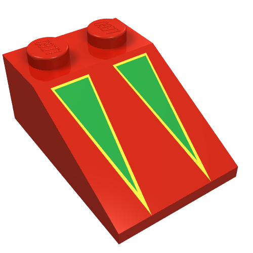 Lego Brick Sloped 33° 3 x 2 with Green on Yellow Triangles Print