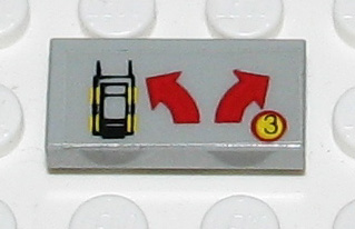 Lego Tile 1 x 2 with Car, Red Left and Right Curved Arrows, and '3' in Circle Pattern (Sticker) - Set 8082