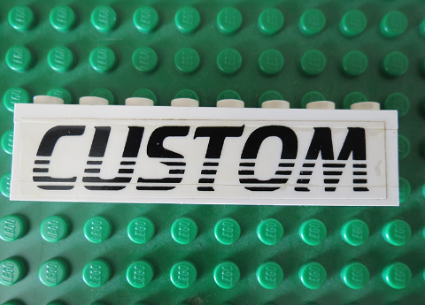 Lego Stickered Assembly 8 x 1 x 1 2/3 with Black 'CUSTOM' Pattern (Sticker) - Set 5550
