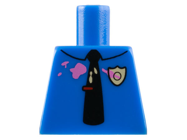 Lego Torso Simpsons Police Shirt with Collar, Tan Badge, Black Tie with Red Clip, Dark Pink Splotches Pattern / Blue