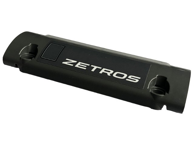 Lego Technic, Panel Curved 11 x 3 with 2 Pin Holes through Panel Surface with 'ZETROS' Pattern Model Right Side (Sticker) - Set 42129 / Dark Bluish Gray