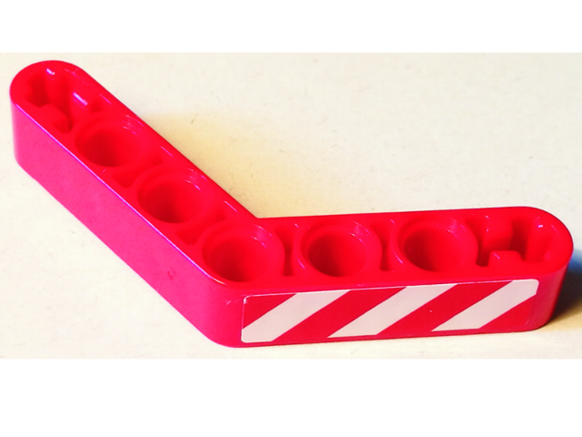 Lego Technic, Liftarm, Modified Bent Thick 1 x 7 (4 - 4) with Red and White Danger Stripes Pattern Model Right Side (Sticker) - Set 8071
