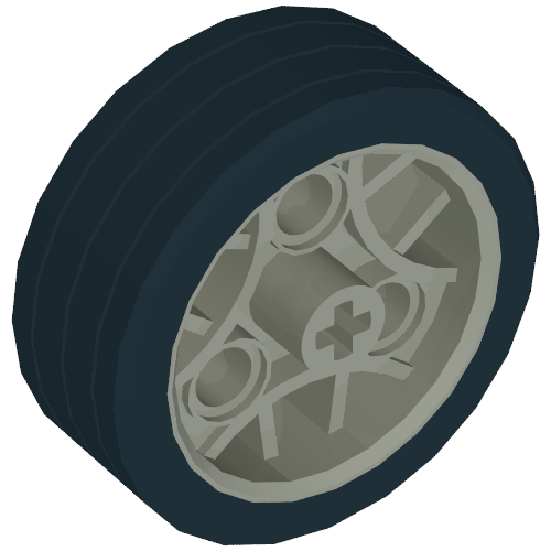 Lego Wheel 36.8 x 14 ZR with Axle Hole, 3 Pin Holes, and Black Rubber Tyre Glued On