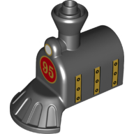 Lego Duplo Train Front, Steam Engine with Cow Catcher with Red Circle with '95' and Gold Stripes with Rivets Print