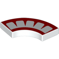 Lego Tile 2 x 2 Curved, Macaroni with 4 Red Points and Border Print / White