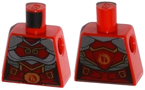 Lego Torso Ninjago Female Samurai Armor with Gold Buckles and Flames Pattern / Red