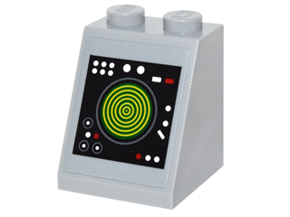 Lego Slope 65 2 x 2 x 2 with Bottom Tube with White and Red Buttons and Yellow Concentric Circles Display Pattern (Sticker) - Set 76052