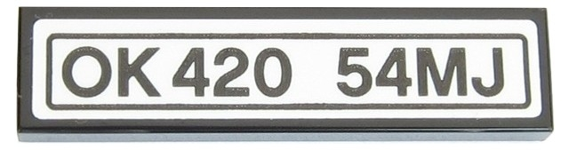 Lego Tile 1 x 4 with 'OK420 54MJ' Pattern (Sticker) - Set 42054 / Black