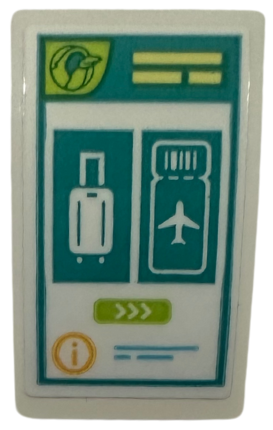 Lego Slope, Curved 3 x 2 with Screen with Lime Bird Logo, Suitcase and Boarding Pass Ticket on Dark Turquoise Background Pattern (Sticker) - Set 42656