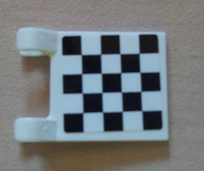Lego Flag 2 x 2 Square with Flat Edge with Checkered Pattern on Single Side, Black Corners (Sticker) / White
