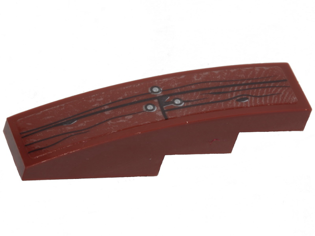 Lego Slope, Curved 4 x 1 with Wood Grain and 3 Silver Nails Pattern (Sticker) - Set 70419 / Reddish Brown