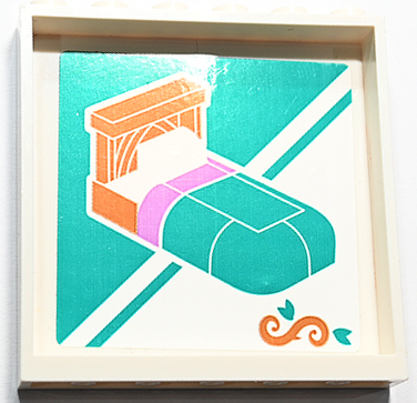 Lego Panel 1 x 6 x 5 with Furniture Shop Poster with Dark Turquoise, Medium Lavender and Medium Nougat Bed Pattern (Sticker) - Set 41732