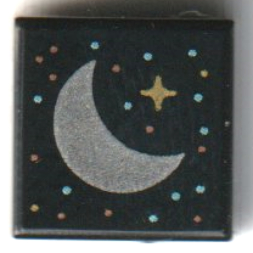 Lego Tile 1 x 1 with Silver Moon, Gold Stars Print / Black