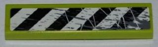 Lego Tile 1 x 4 with Black and White Danger Stripes, Scratches and Splatters Pattern Model Left Side (Sticker) - Set 8963 / Lime