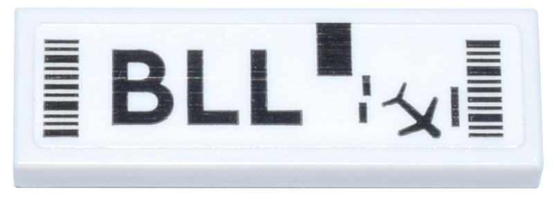 Lego Tile 1 x 3 with Luggage Tag with Black 'BLL', Barcodes, Rectangle and Airplane Pattern (Sticker) - Set 40817 / White