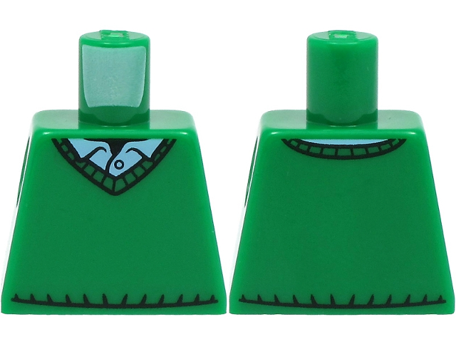 Lego Torso Sweater V-Neck over Button Down Blue Shirt Collar with 1 Button Pattern / Green