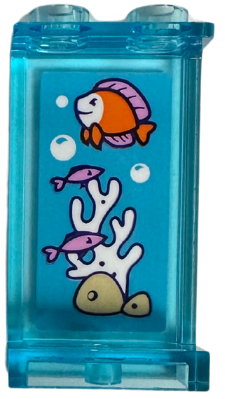 Lego Panel 1 x 2 x 3 with Side Supports - Hollow Studs with Aquarium with Bright Pink and Orange Fish, White Bubbles and Coral / Seaweed, Tan Rocks Pattern (Sticker) - Set 41718 / Trans-Light Blue