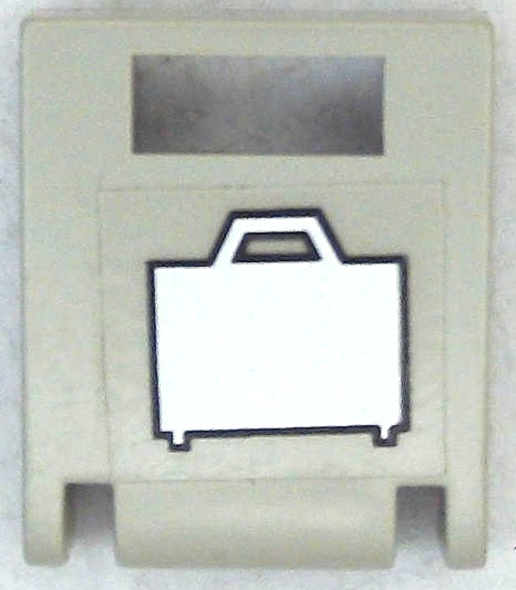 Lego Container, Box 2 x 2 x 2 Door with Slot with White Suitcase Pattern (Sticker) - Set 6399 / Light Gray
