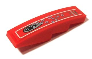 Lego Slope, Curved 4 x 1 with Vent Hole and 14 Bubbles Pattern (Sticker) - Set 7976 / Red