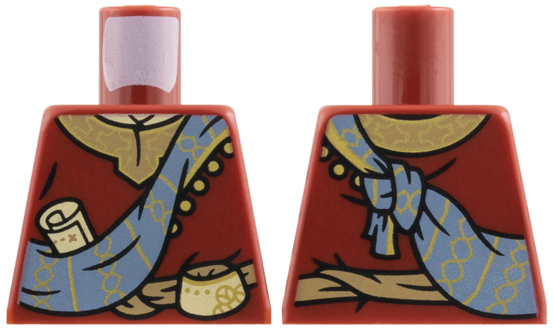 Lego Torso Dark Tan Collar with Gold Trim, Sand Green Sash Pattern / Dark Red