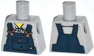 Lego Torso Shirt with Dark Blue Overalls with Burn Holes and Copper Buckles Pattern / Light Bluish Gray