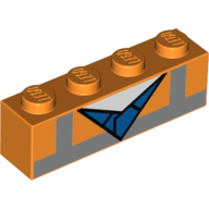Lego Brick 1 x 4 with Orange Safety Vest, Blue V-Neck Print / Orange