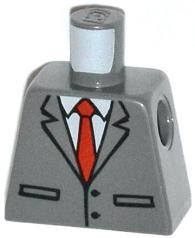 Lego Torso Suit Jacket Buttoned with Lapels, Pockets, White Shirt, and Red Tie Pattern / Dark Bluish Gray