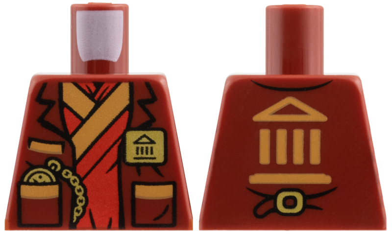 Lego Torso Jacket over Red Tunic, Medium Nougat Hems, Gold Museum Badge and Pocket Watch Pattern / Dark Red