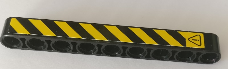 Lego Technic, Liftarm Thick 1 x 9 with Warning Sign and Black and Yellow Danger Stripes Pattern Model Left Side (Sticker) - Set 42082