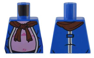 Lego Torso Robe Open with White Trim, Reddish Brown Scarf, and Bright Pink Stomach Pattern / Blue