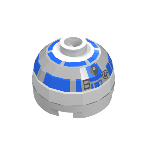 Lego Brick Round 2 x 2 Dome Top, Blocked Open Stud, Bottom Axle Holder with Silver and Blue Print (R2-D2)