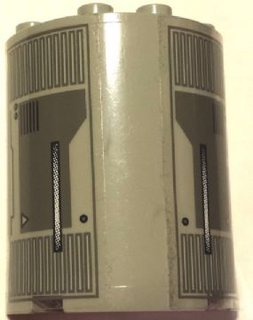 Lego Cylinder Half 2 x 4 x 4 with Engine Detail Pattern on Left and Right Sides (Stickers) - Set 7191 / Light Gray
