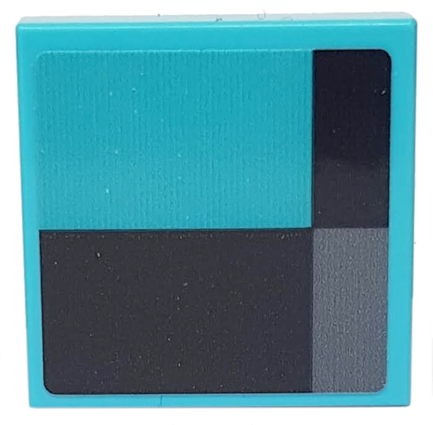 Lego Tile 2 x 2 with Black and Dark Bluish Gray Rectangles on Medium Azure Background Pattern (Sticker) - Set 76898 / Medium Azure
