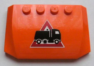Lego Wedge 4 x 6 x 2/3 Triple Curved with Street Sweeper Truck on Danger Sign Pattern (Sticker) - Set 8404 / Orange