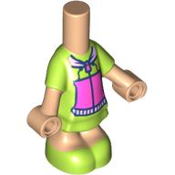 Lego Microdoll Body Short Dress with Lime/Dark Pink Dress Print, Warm Tan Arms and Legs
