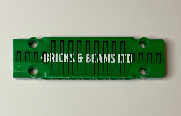 Lego Technic, Panel Plate 3 x 11 x 1 with White ‘BRICKS & BEAMS LTD’ and Black Lines Pattern (Sticker) - Set 42052 / Green