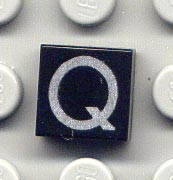 Lego Tile 1 x 1 with Silver Capital Letter Q Pattern (Undetermined Type)