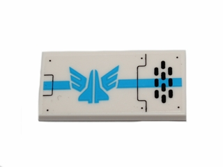 Lego Tile 2 x 4 with Blue Galaxy Squad Logo and Black Oval Holes Grille Pattern Model Right Side (Sticker) - Set 70701 / White
