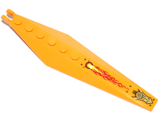 Lego Hinge Plate 3 x 12 with Angled Side Extensions and Tapered Ends with Flames, Rivets, and Gold Armor Plate Pattern (Sticker) - Set 70146