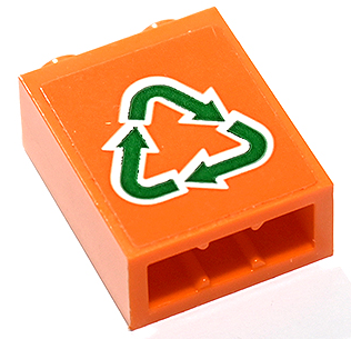 Lego Brick 1 x 2 x 2 with Inside Stud Holder with Green and White Recycling Arrows Pattern (Sticker) - Set 60292