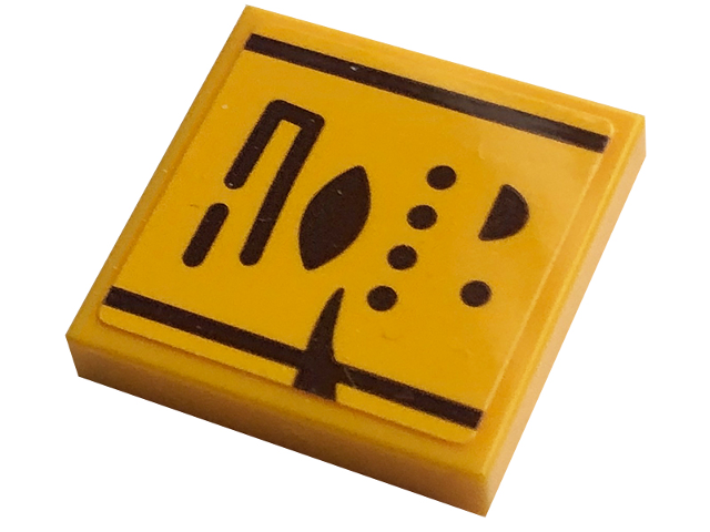 Lego Tile 2 x 2 with Dark Brown Hieroglyphs, Lines and 5 Dots Pattern (Sticker) - Set 77013 / Bright Light Orange