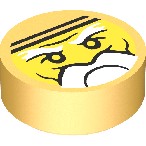 Lego Tile Round 1 x 1 with Ninjago Trapped Sensei Wu Print / Pearl Gold