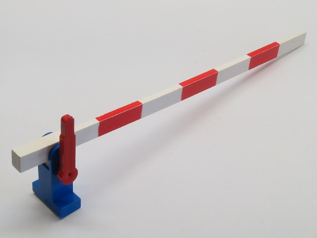 Lego Train Level Crossing Gate Type 1, Assembly with Blue Base & Red Handle (Left)