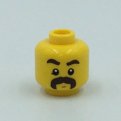 Lego Minifig Head, Dark Brown Eyebrows, Moustache Thick, Chin Dimple, White Pupils Print